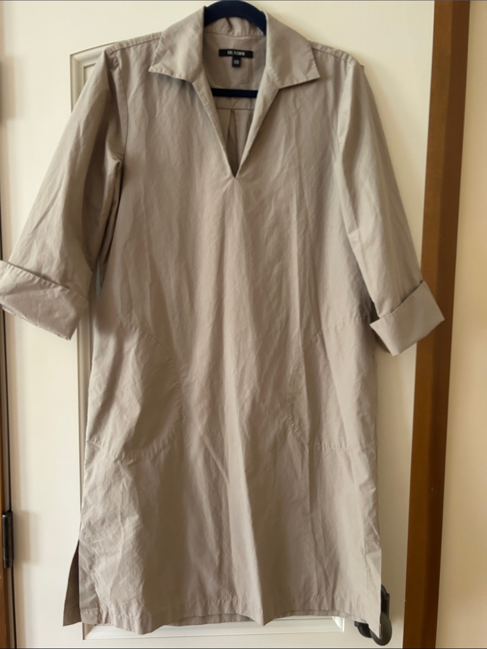 UNIQLO Taupe Midi Shirt Dress with V-Neck Collar